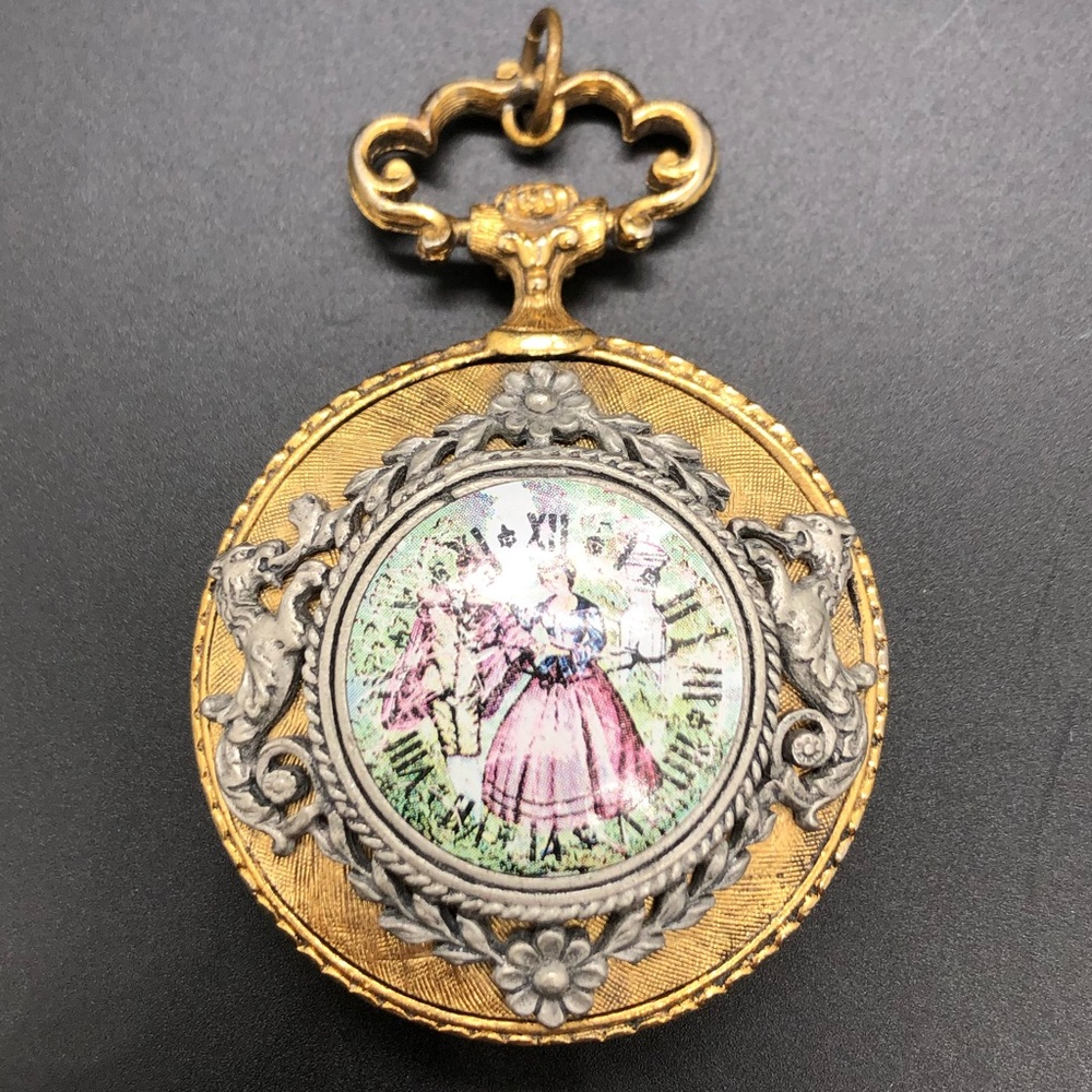 French Revival Style Faux Pocket Watch Pendant Romantic